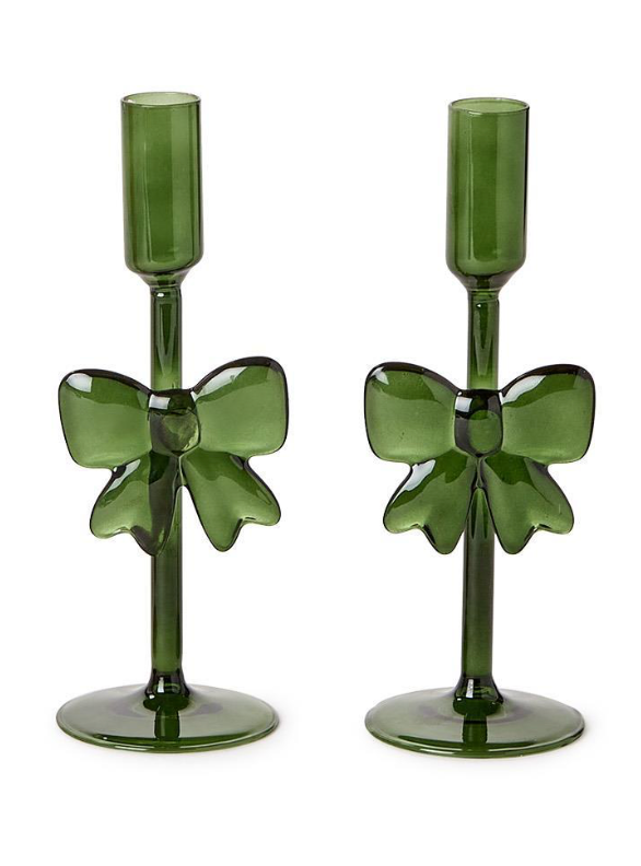Holiday Bows Set of 2 Hand-Crafted Taper Candleholders