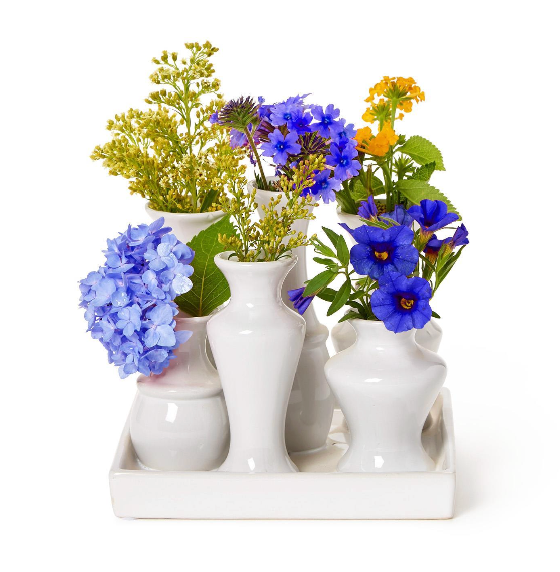 Sextet White Glaze Multi Vase with 6 Sections on Platform