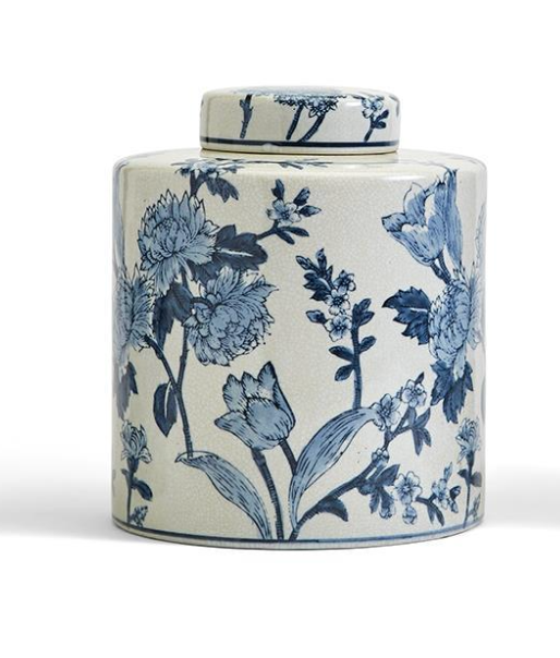 Japanese Blossom Blue and White Decorative Tea Jars with Crackle Finish