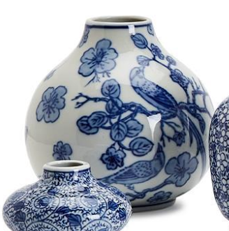 Blue and White Assorted Hand-Painted Vases - Stoneware