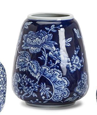 Blue and White Assorted Hand-Painted Vases - Stoneware