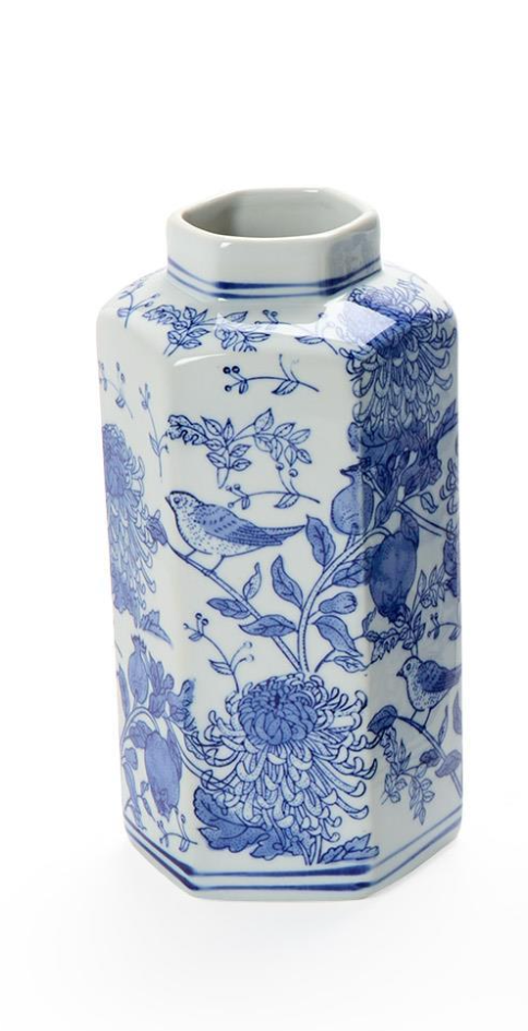 Chrysanthemum Hand-Painted Blue and White Chinoiserie Vases Includes 3 Shapes - Porcelain