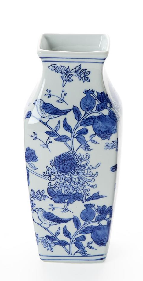Chrysanthemum Hand-Painted Blue and White Chinoiserie Vases Includes 3 Shapes - Porcelain