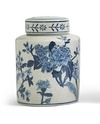 Japanese Blossom Blue and White Decorative Tea Jars with Crackle Finish