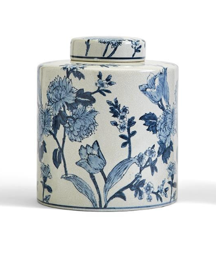 Japanese Blossom Blue and White Decorative Tea Jars with Crackle Finish