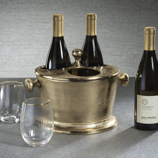 Raw Aluminum Three Bottle Wine Holder-Gold