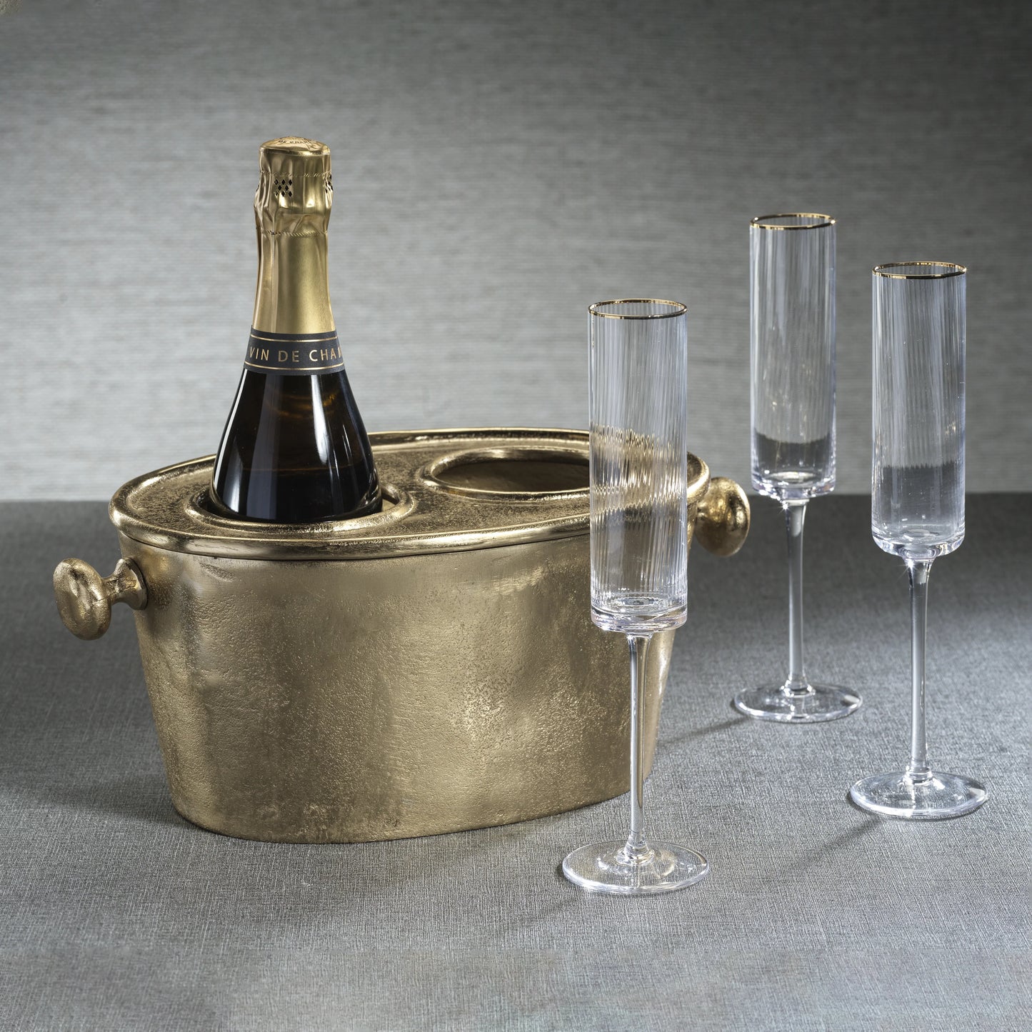 Raw Aluminum Two Bottle Wine Holder - Gold