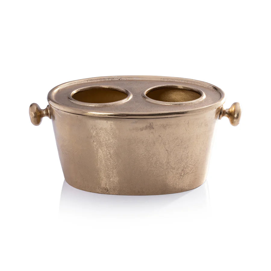 Raw Aluminum Two Bottle Wine Holder - Gold