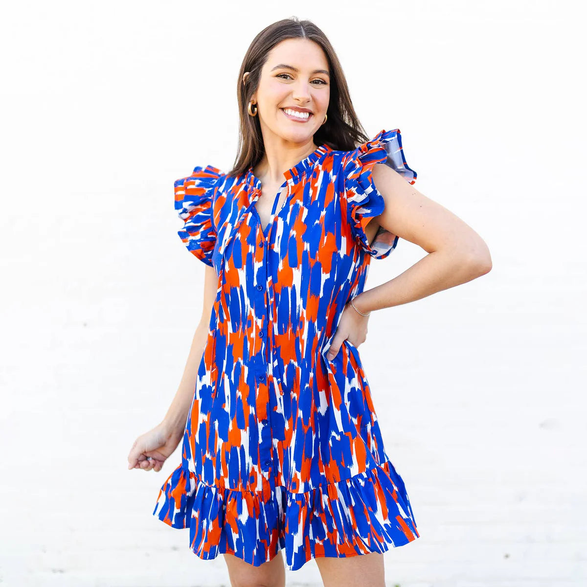 Abby Dress | Orange and Blue