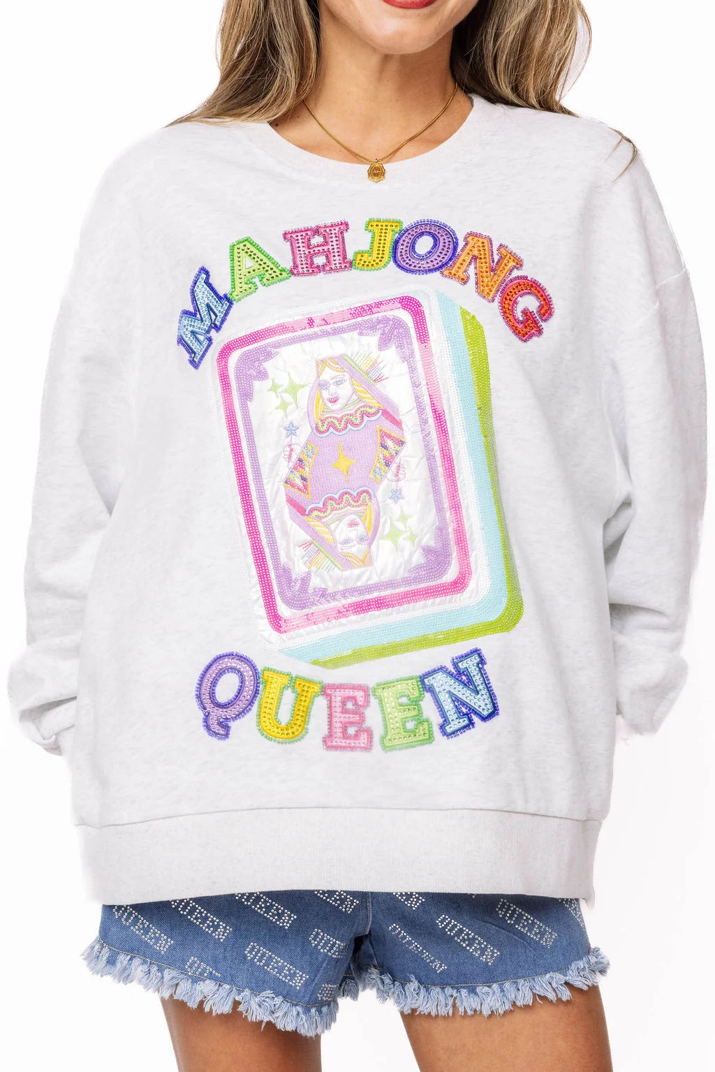 Grey 'Mahjong Queen' QOS Card Tile Sweatshirt
