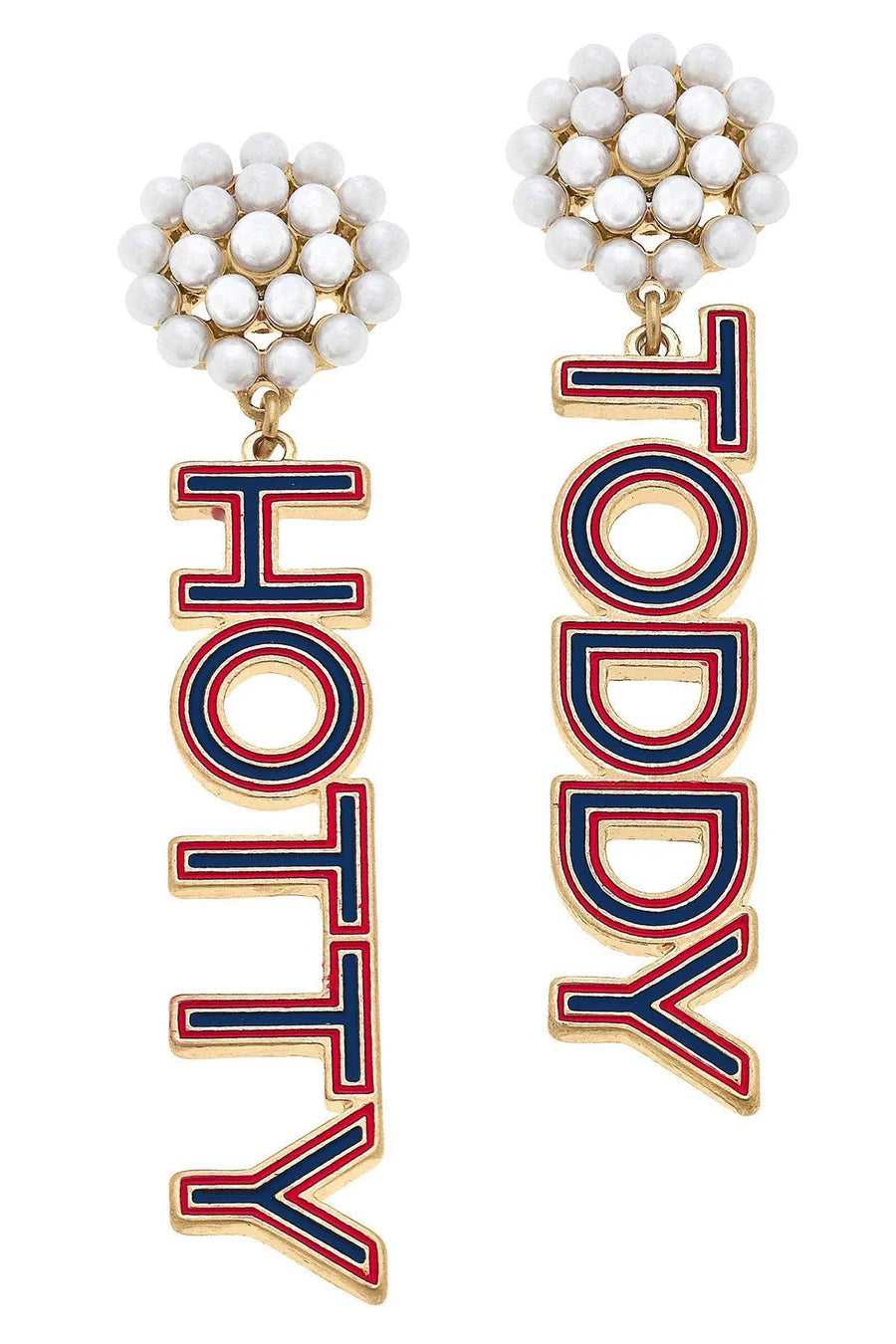 Ole Miss Rebels Pearl Cluster Outline Enamel Drop Earrings