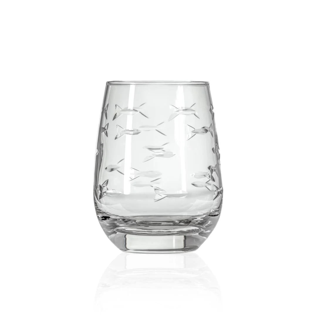 School of Fish 15oz Clear Stemless Wine Tumbler Glass