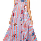 QOS Licensed Ole Miss Striped Sparkle Gameday Icon Cotton Midi Dress
